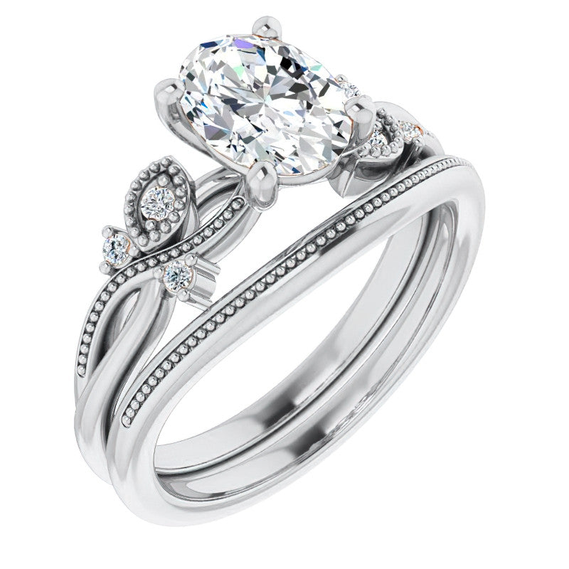 Oval Floral Inspired Infinity Moissanite Engagement Ring with Milgrain