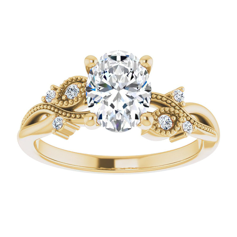 Oval Floral Inspired Infinity Moissanite Engagement Ring with Milgrain
