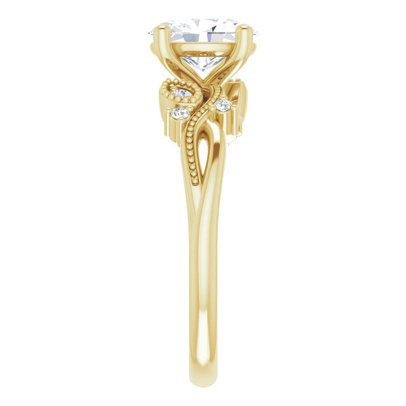 Oval Floral Inspired Infinity Moissanite Engagement Ring with Milgrain