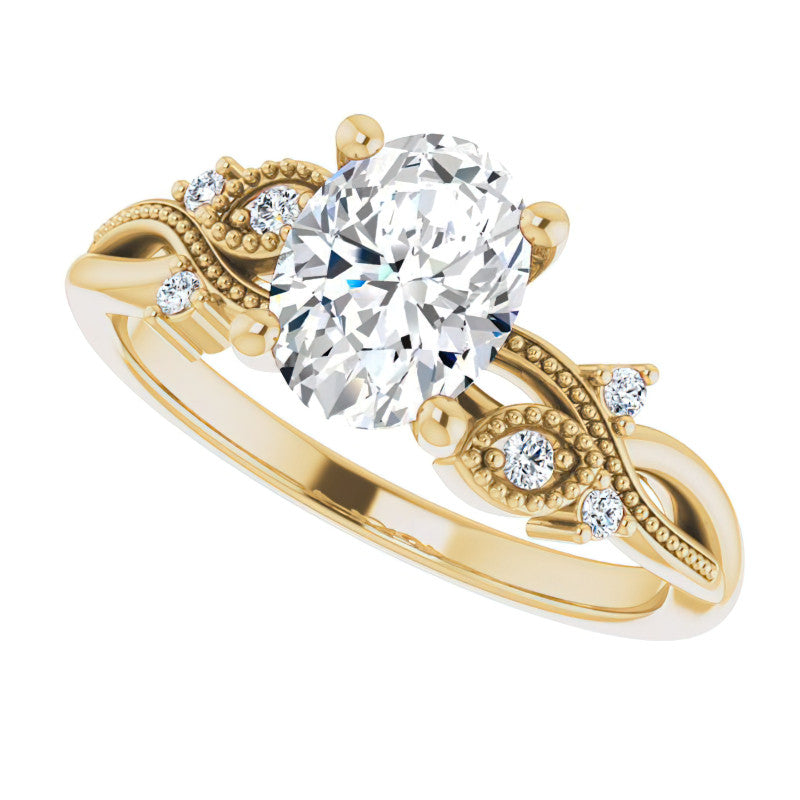 Oval Floral Inspired Infinity Moissanite Engagement Ring with Milgrain
