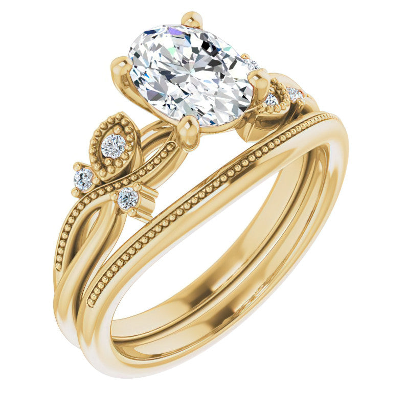 Oval Floral Inspired Infinity Moissanite Engagement Ring with Milgrain