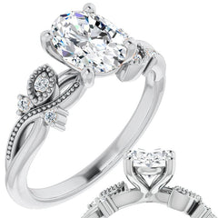 Oval Floral Inspired Infinity Moissanite Engagement Ring with Milgrain