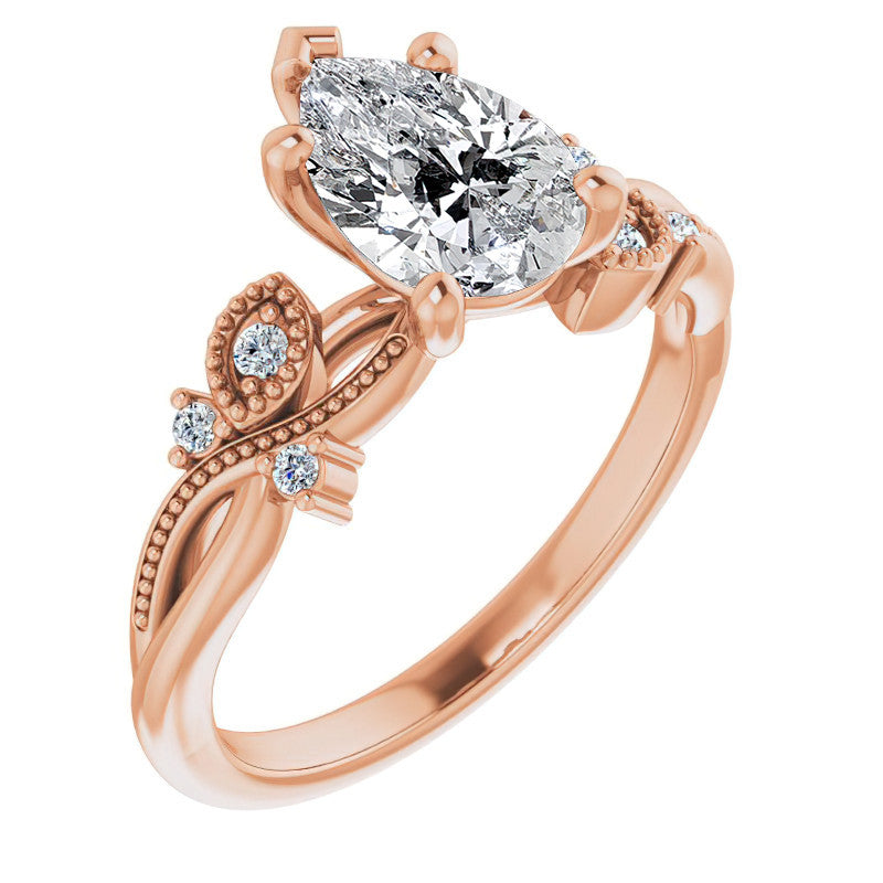 Pear Floral Inspired Infinity Moissanite Engagement Ring with Milgrain