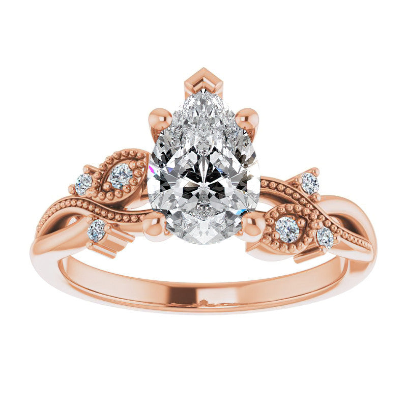 Pear Floral Inspired Infinity Moissanite Engagement Ring with Milgrain