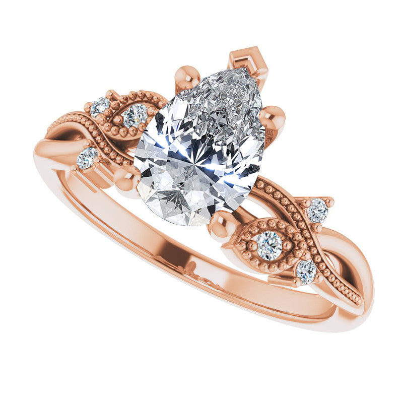 Pear Floral Inspired Infinity Moissanite Engagement Ring with Milgrain