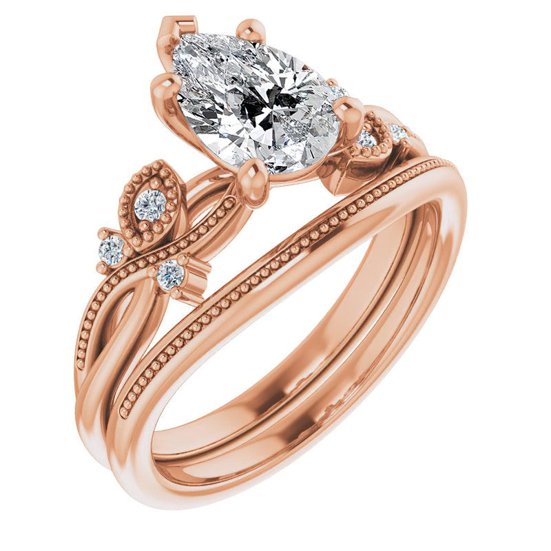 Pear Floral Inspired Infinity Moissanite Engagement Ring with Milgrain
