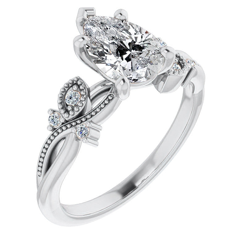 Pear Floral Inspired Infinity Moissanite Engagement Ring with Milgrain