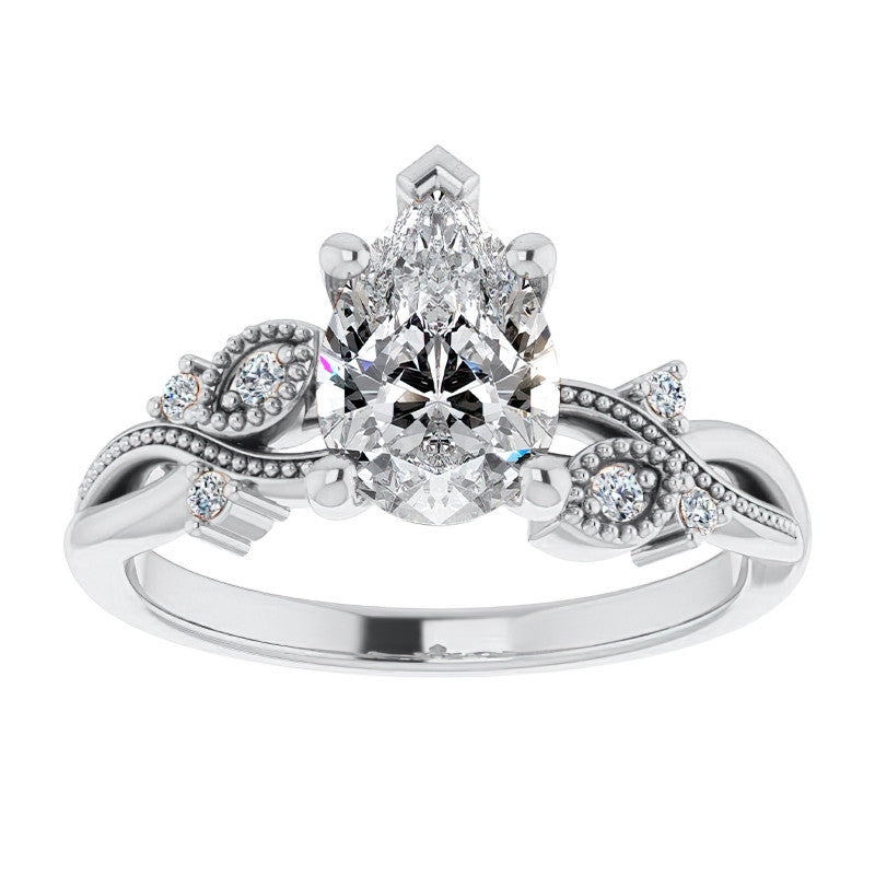 Pear Floral Inspired Infinity Moissanite Engagement Ring with Milgrain