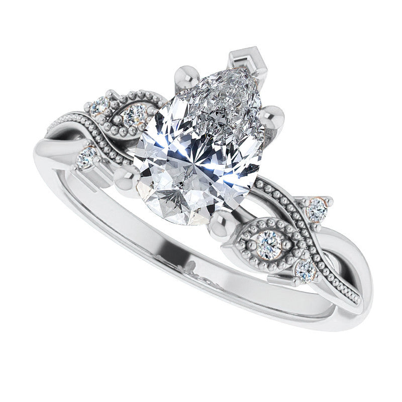 Pear Floral Inspired Infinity Moissanite Engagement Ring with Milgrain