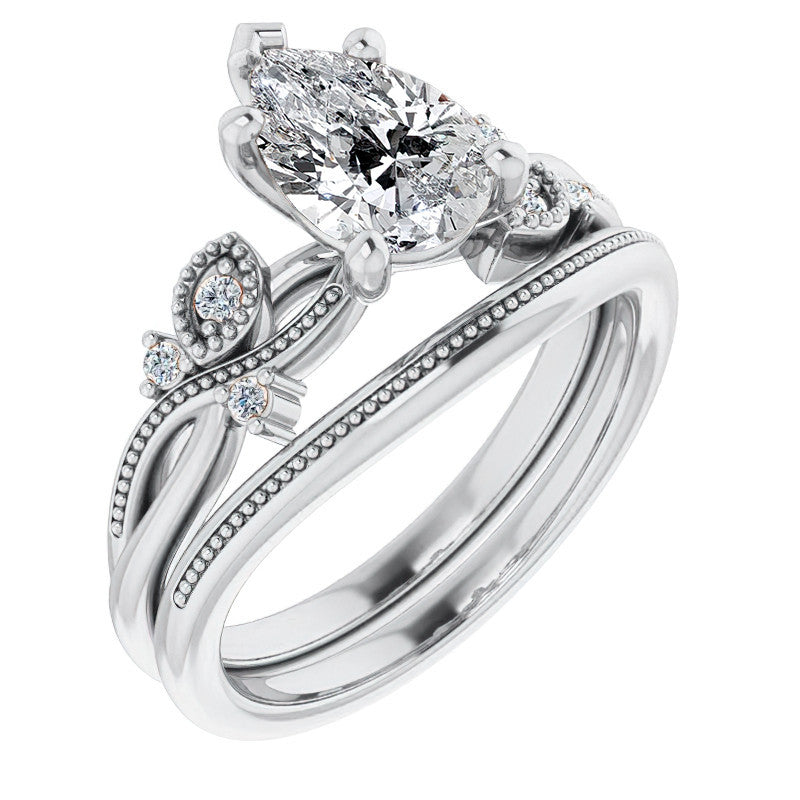 Pear Floral Inspired Infinity Moissanite Engagement Ring with Milgrain