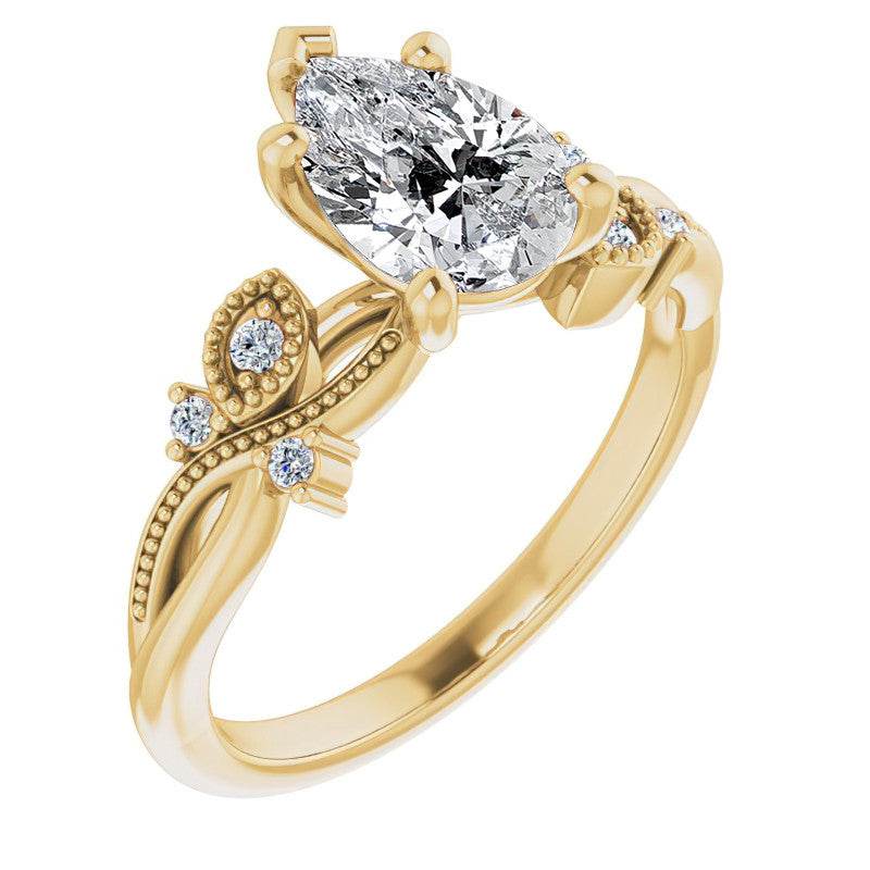 Pear Floral Inspired Infinity Moissanite Engagement Ring with Milgrain