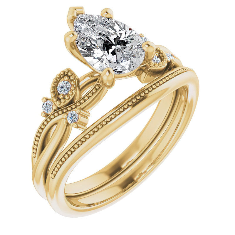 Pear Floral Inspired Infinity Moissanite Engagement Ring with Milgrain