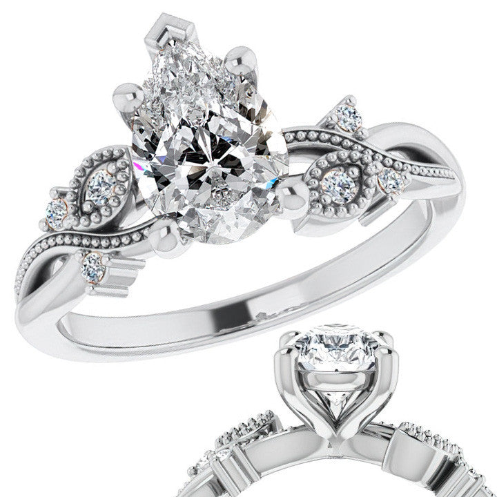 Pear Floral Inspired Infinity Moissanite Engagement Ring with Milgrain