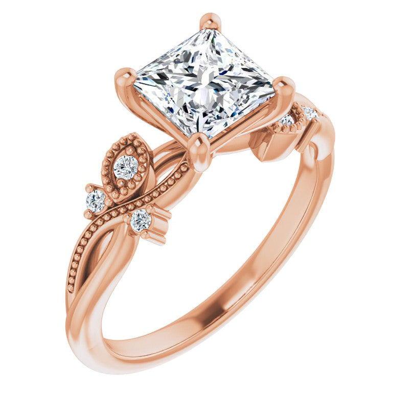Princess Floral Inspired Infinity Moissanite Engagement Ring with Milgrain