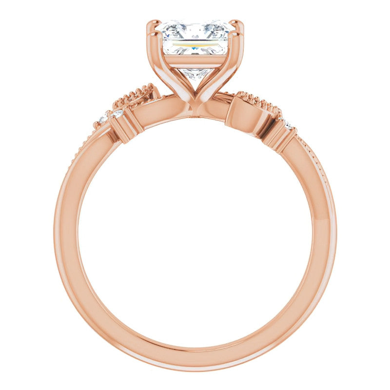 Princess Floral Inspired Infinity Moissanite Engagement Ring with Milgrain