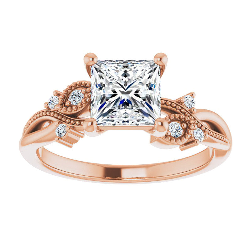 Princess Floral Inspired Infinity Moissanite Engagement Ring with Milgrain