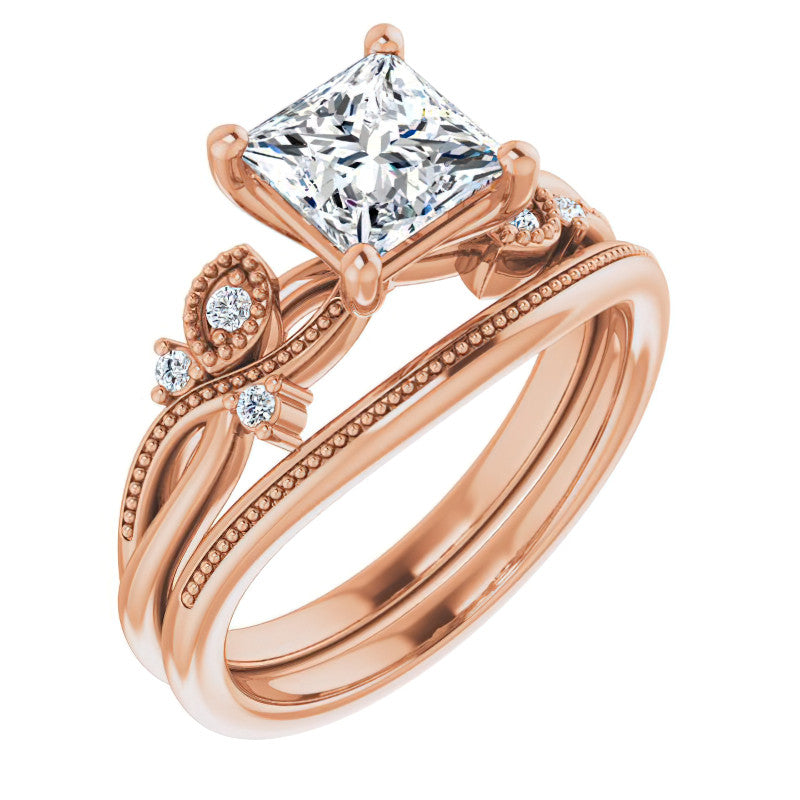 Princess Floral Inspired Infinity Moissanite Engagement Ring with Milgrain