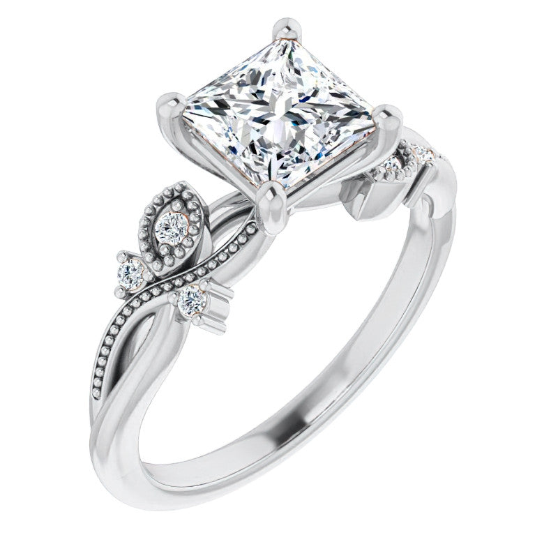 Princess Floral Inspired Infinity Moissanite Engagement Ring with Milgrain