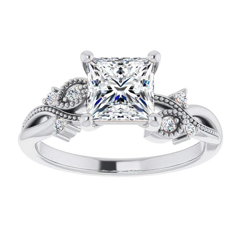 Princess Floral Inspired Infinity Moissanite Engagement Ring with Milgrain
