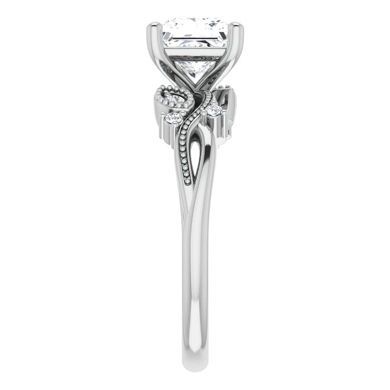 Princess Floral Inspired Infinity Moissanite Engagement Ring with Milgrain