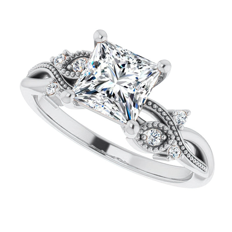 Princess Floral Inspired Infinity Moissanite Engagement Ring with Milgrain