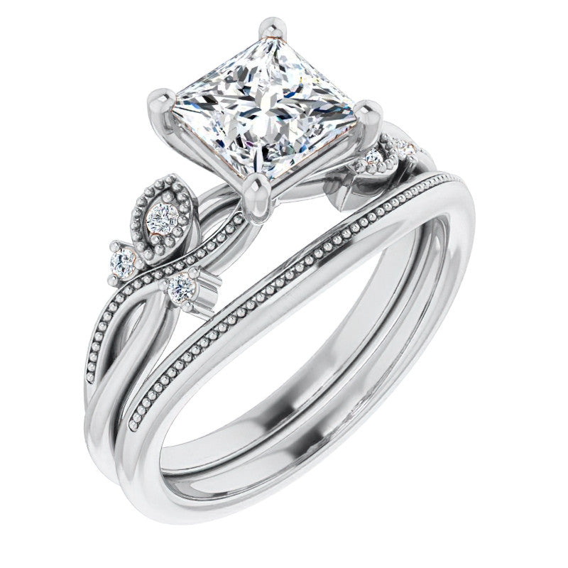 Princess Floral Inspired Infinity Moissanite Engagement Ring with Milgrain