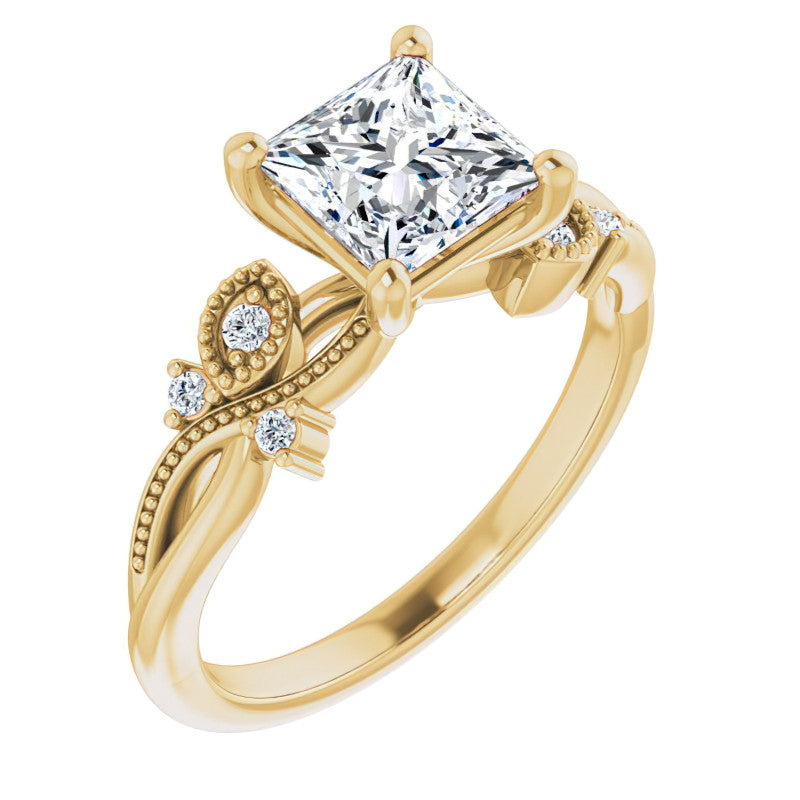 Princess Floral Inspired Infinity Moissanite Engagement Ring with Milgrain