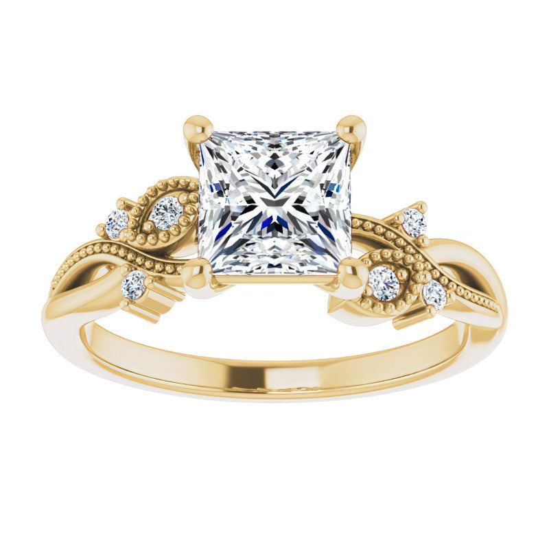 Princess Floral Inspired Infinity Moissanite Engagement Ring with Milgrain
