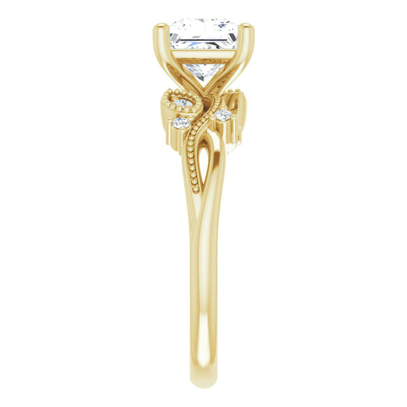 Princess Floral Inspired Infinity Moissanite Engagement Ring with Milgrain
