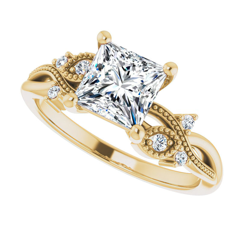 Princess Floral Inspired Infinity Moissanite Engagement Ring with Milgrain