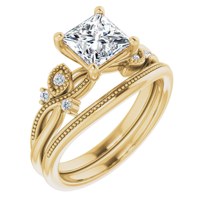 Princess Floral Inspired Infinity Moissanite Engagement Ring with Milgrain