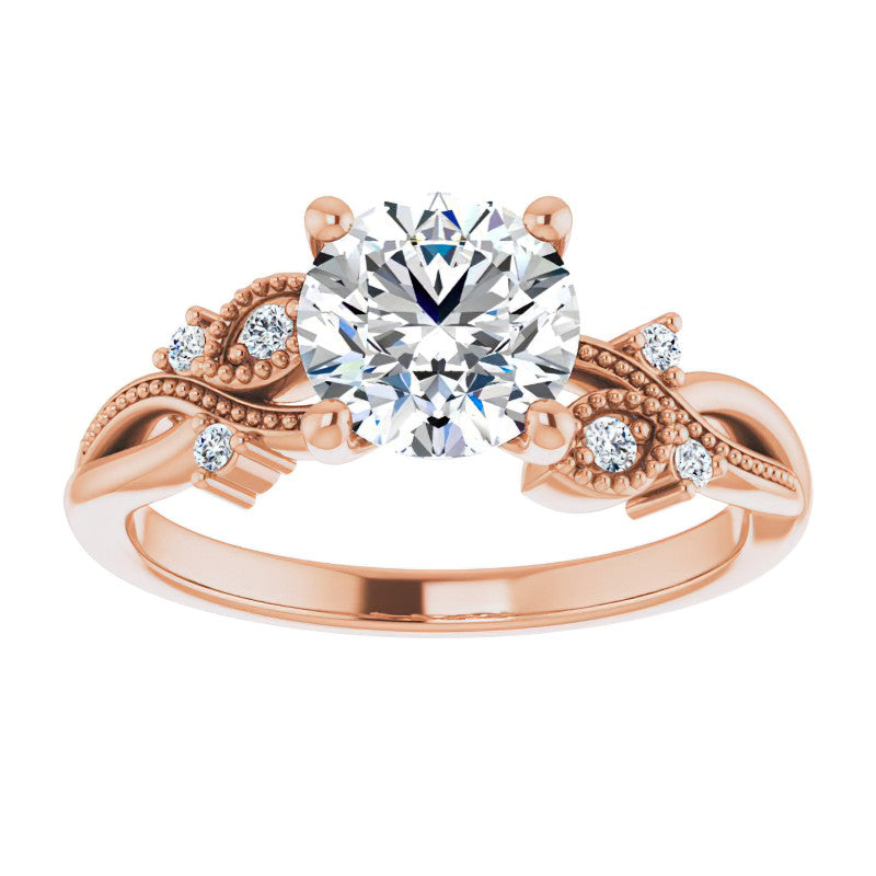 Round Floral Inspired Infinity Moissanite Engagement Ring with Milgrain