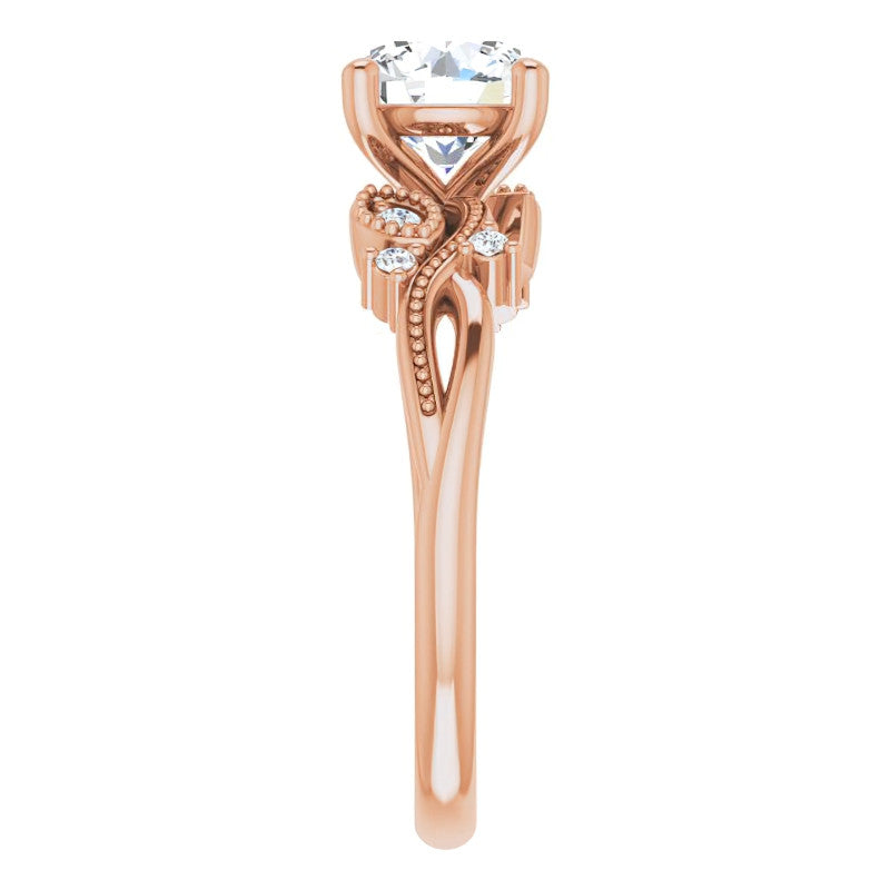 Round Floral Inspired Infinity Moissanite Engagement Ring with Milgrain