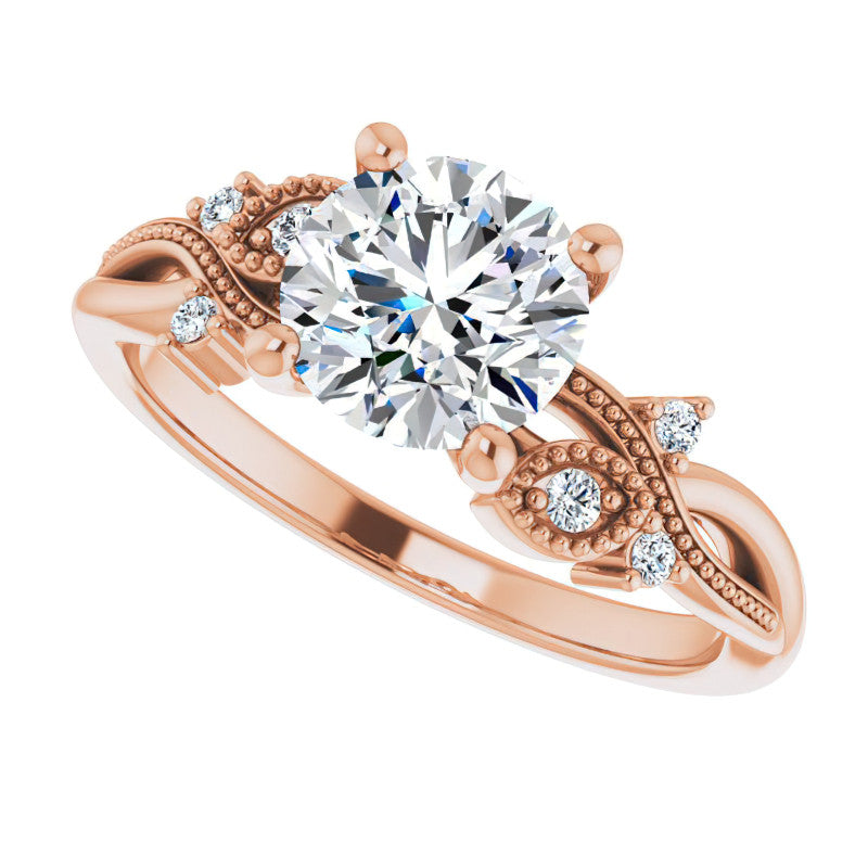 Round Floral Inspired Infinity Moissanite Engagement Ring with Milgrain