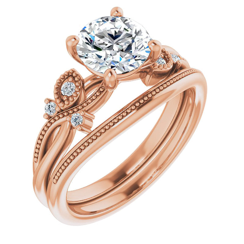 Round Floral Inspired Infinity Moissanite Engagement Ring with Milgrain