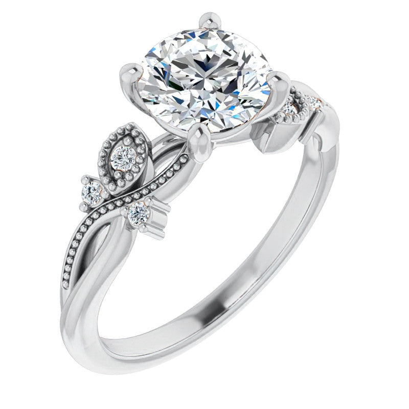Round Floral Inspired Infinity Moissanite Engagement Ring with Milgrain