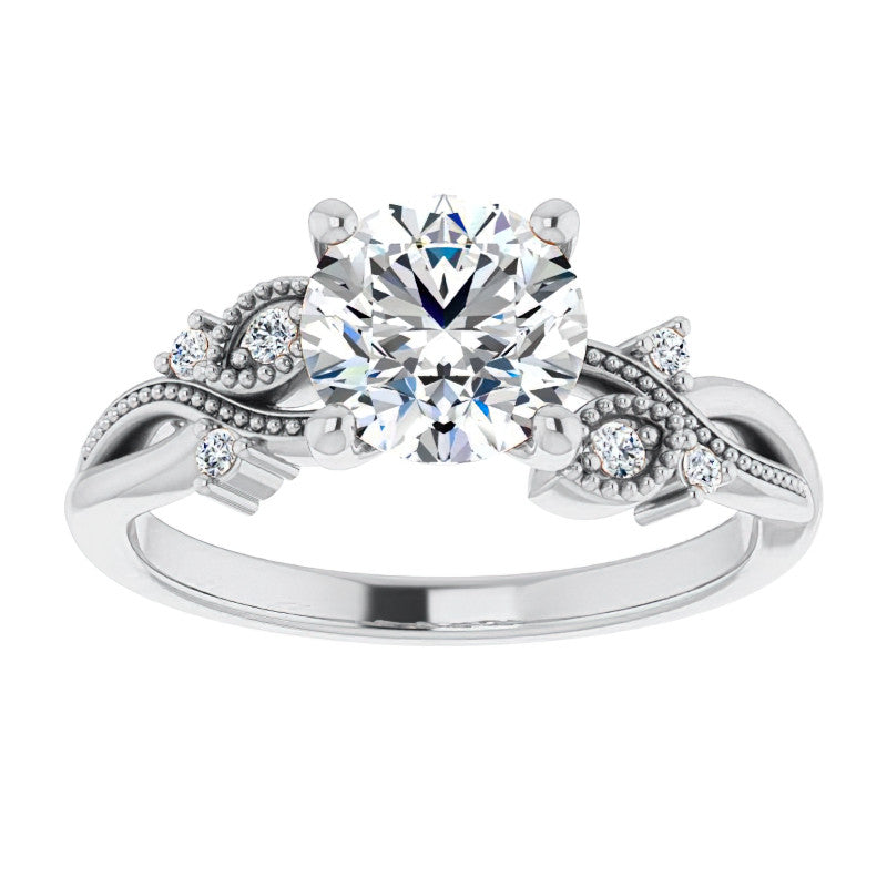 Round Floral Inspired Infinity Moissanite Engagement Ring with Milgrain