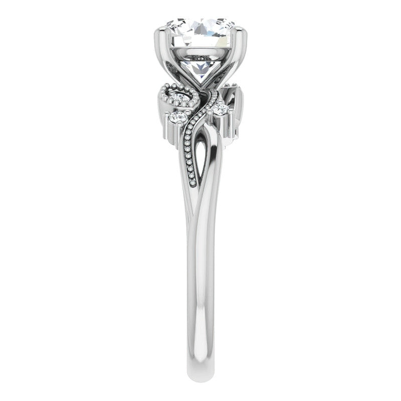 Round Floral Inspired Infinity Moissanite Engagement Ring with Milgrain
