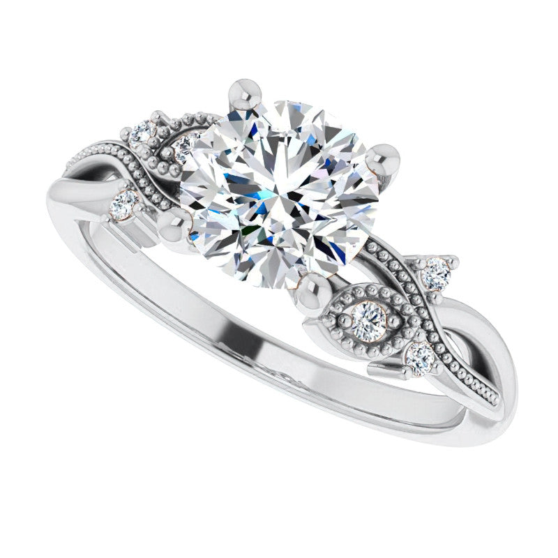 Round Floral Inspired Infinity Moissanite Engagement Ring with Milgrain