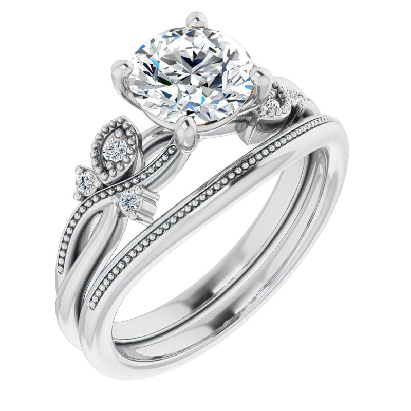 Round Floral Inspired Infinity Moissanite Engagement Ring with Milgrain