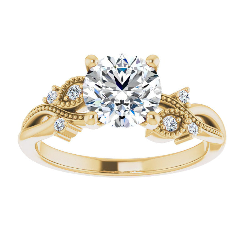 Round Floral Inspired Infinity Moissanite Engagement Ring with Milgrain