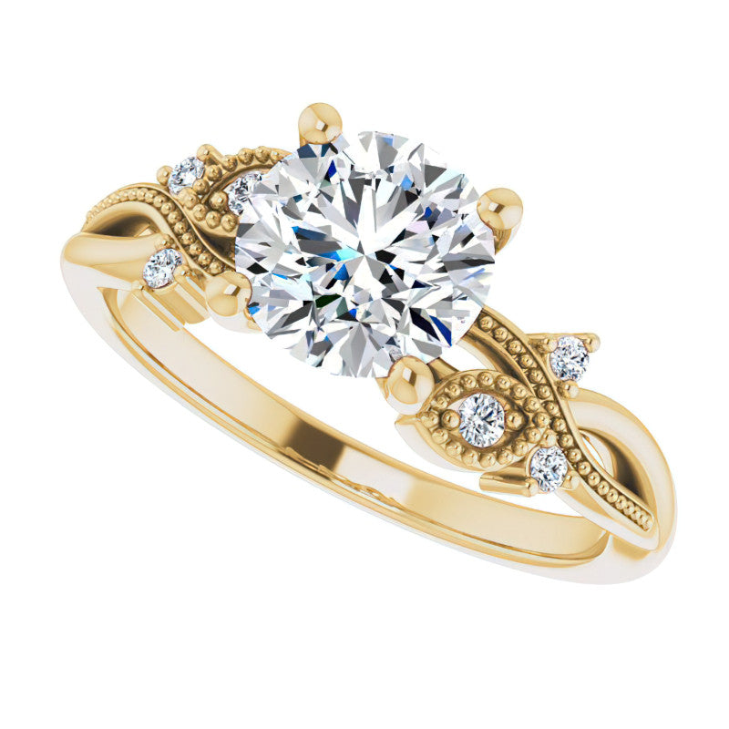 Round Floral Inspired Infinity Moissanite Engagement Ring with Milgrain