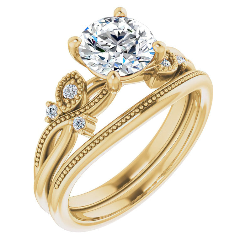 Round Floral Inspired Infinity Moissanite Engagement Ring with Milgrain