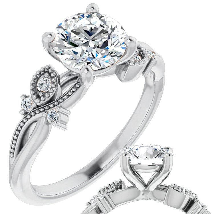 Round Floral Inspired Infinity Moissanite Engagement Ring with Milgrain