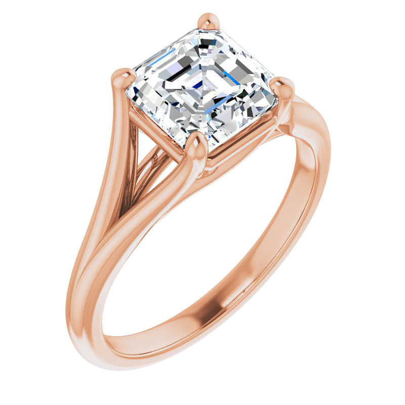 Split Shank Cathedral Asscher Moissanite Solitaire Ring