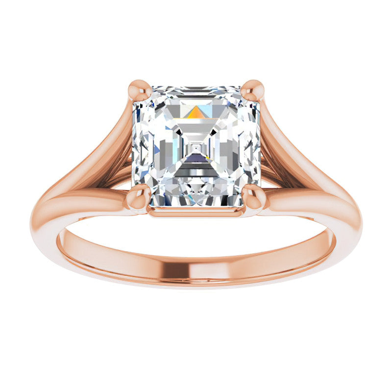 Split Shank Cathedral Asscher Moissanite Solitaire Ring