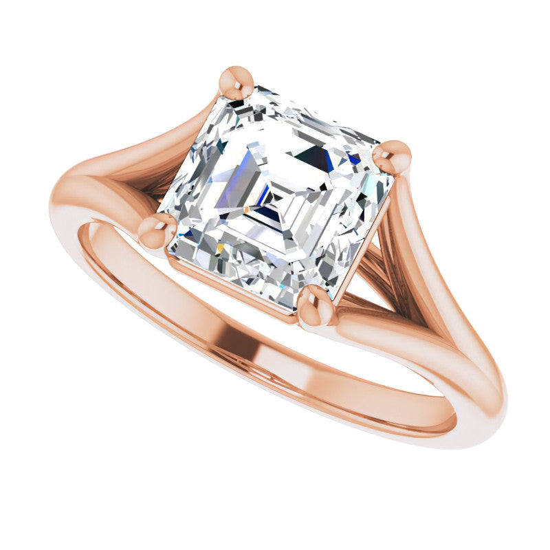 Split Shank Cathedral Asscher Moissanite Solitaire Ring