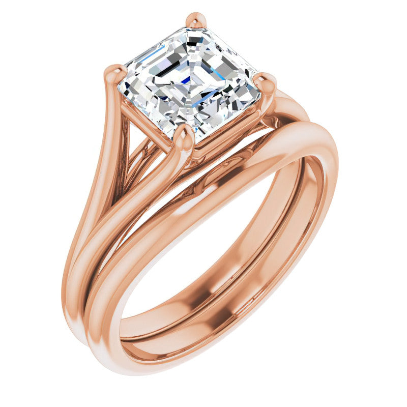 Split Shank Cathedral Asscher Moissanite Solitaire Ring