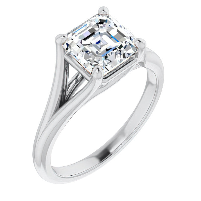 Split Shank Cathedral Asscher Moissanite Solitaire Ring