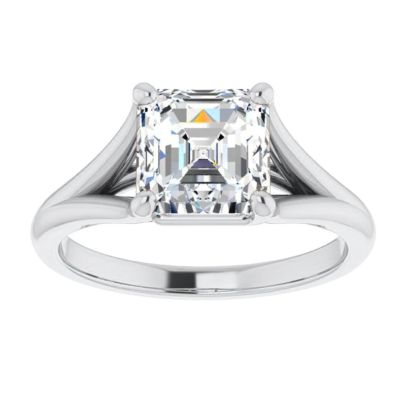 Split Shank Cathedral Asscher Moissanite Solitaire Ring